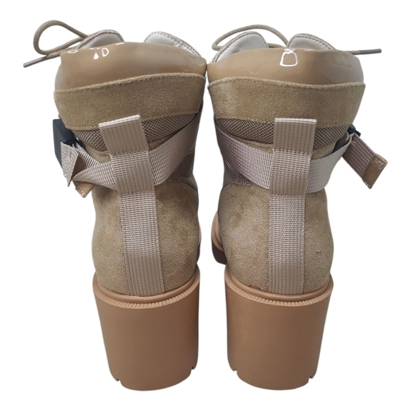 Vivianly MOTO Lace-Up Chunky Heel Platform Combat Boots Nude Size 10 - Picture 10 of 16